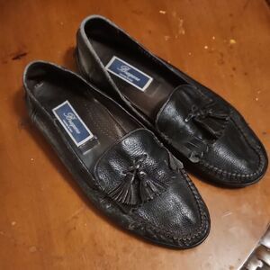 Bragano Italian Black Leather Loafers Shoes Tassels 10.5